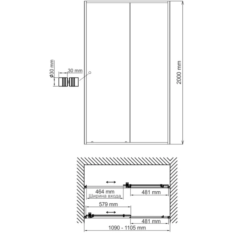 Душевая дверь 110 см WasserKRAFT Dill 61S13 прозрачное