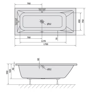 Изображение товара акриловая ванна 170x75 см alpen mimoa 71709