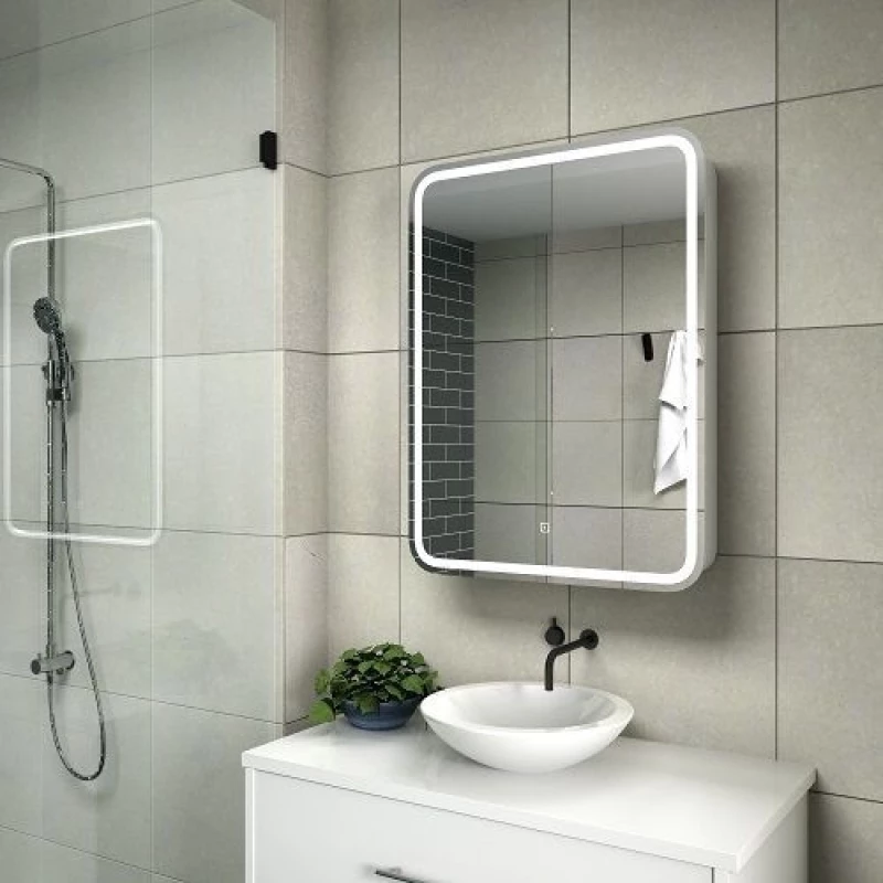 Зеркальный шкаф 55x80 см белый матовый R Art&Max Platino AM-Pla-550-800-1D-R-DS-F