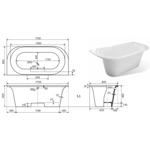 Изображение товара ванна из литого мрамора 170х80 см эстет лира fp00001912